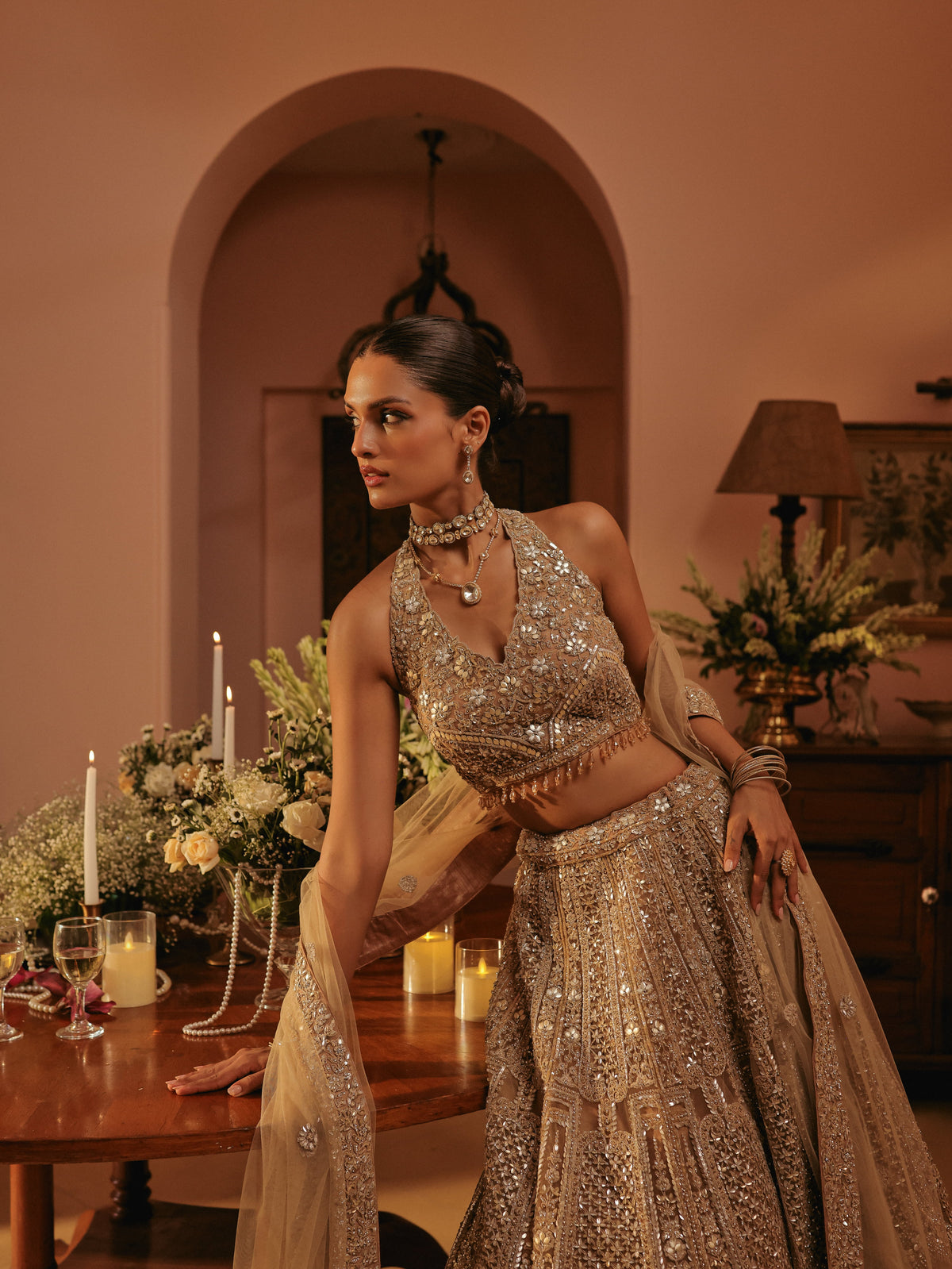 Gold Lehenga with Swarovski
