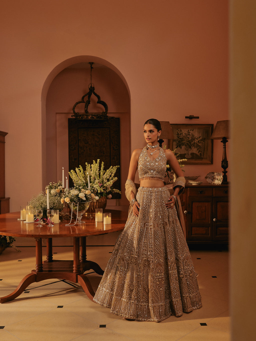 Gold Lehenga with Swarovski, view 2