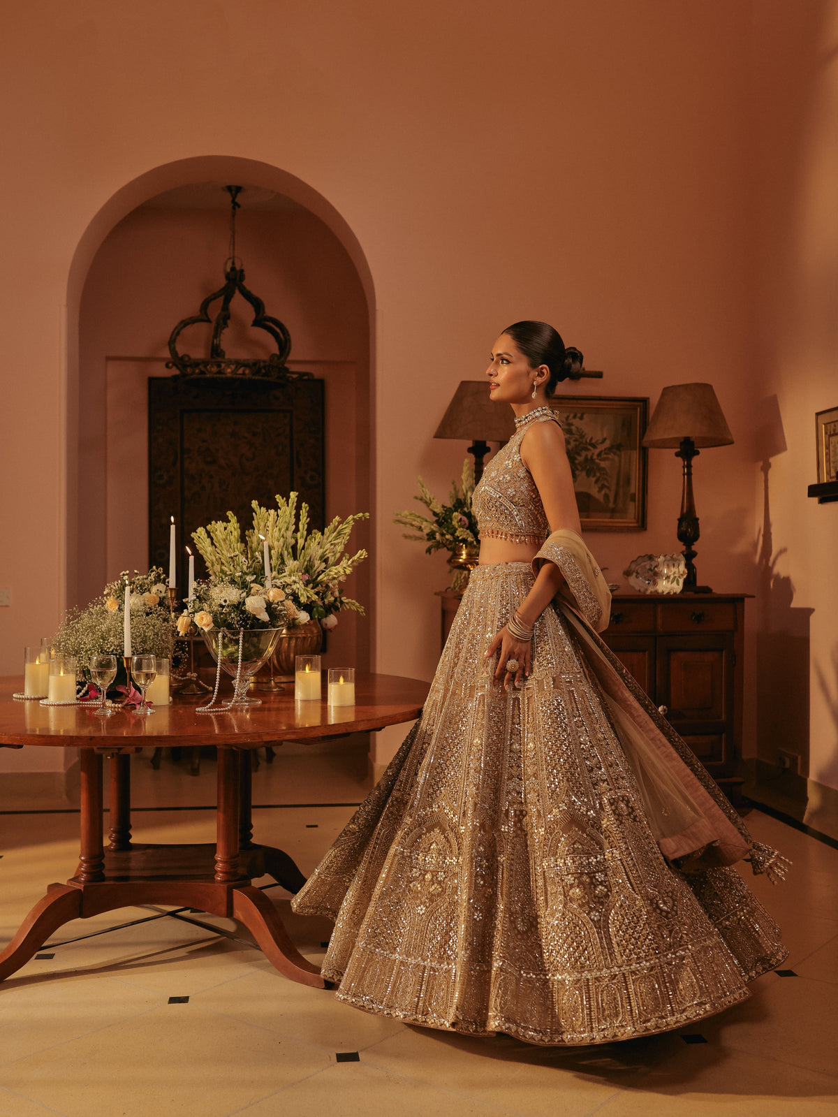 Gold Lehenga with Swarovski, view 3