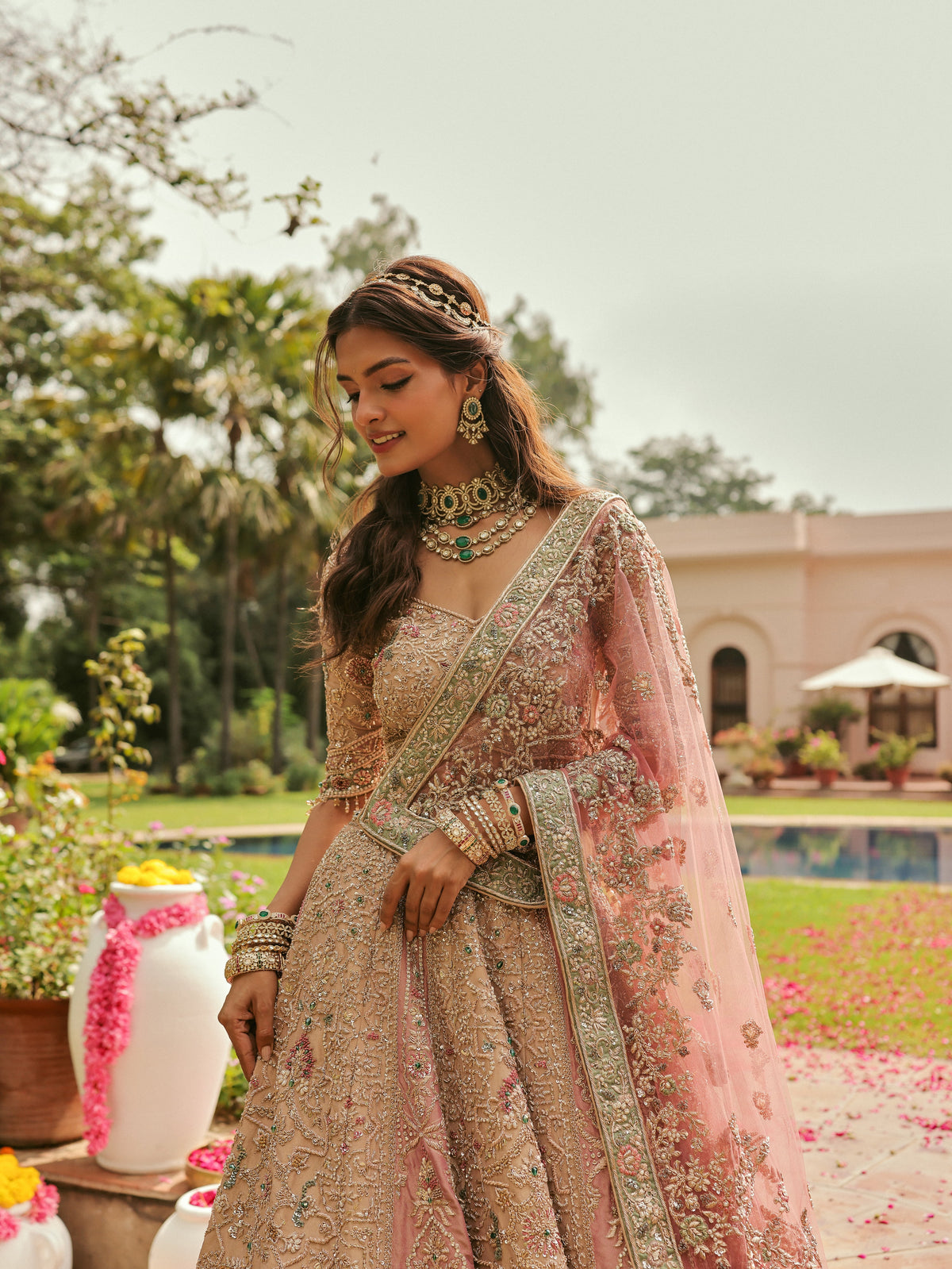 Beige Lehenga with Dabka and Zardosi, view 2