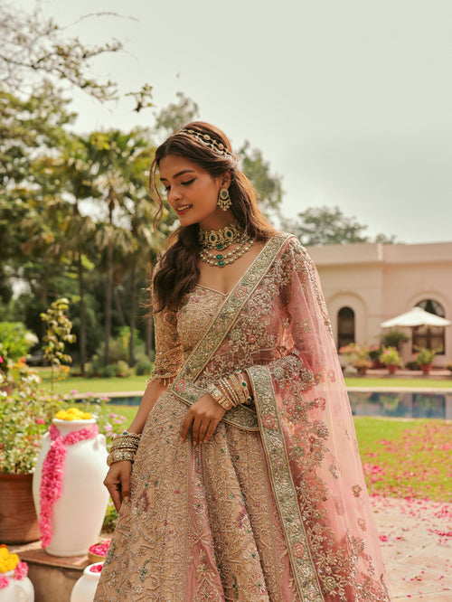 Beige Lehenga with Dabka and Zardosi, view 2