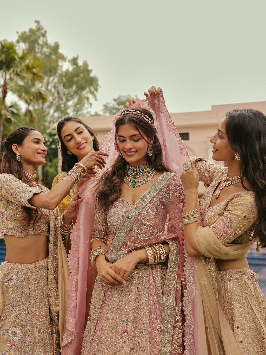 Beige Lehenga with Dabka and Zardosi, view 5
