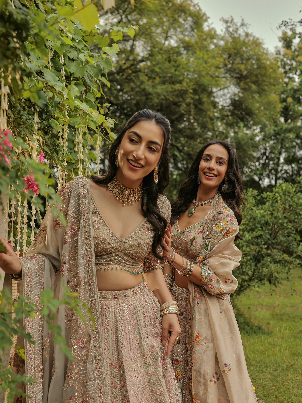 Sage Green Lehenga with Aqua and Old Rose Appliqué, view 5
