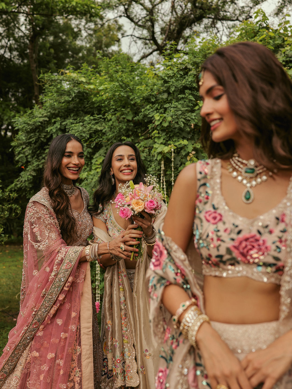 Old Rose Lehenga with Sage Green Appliqué, view 4