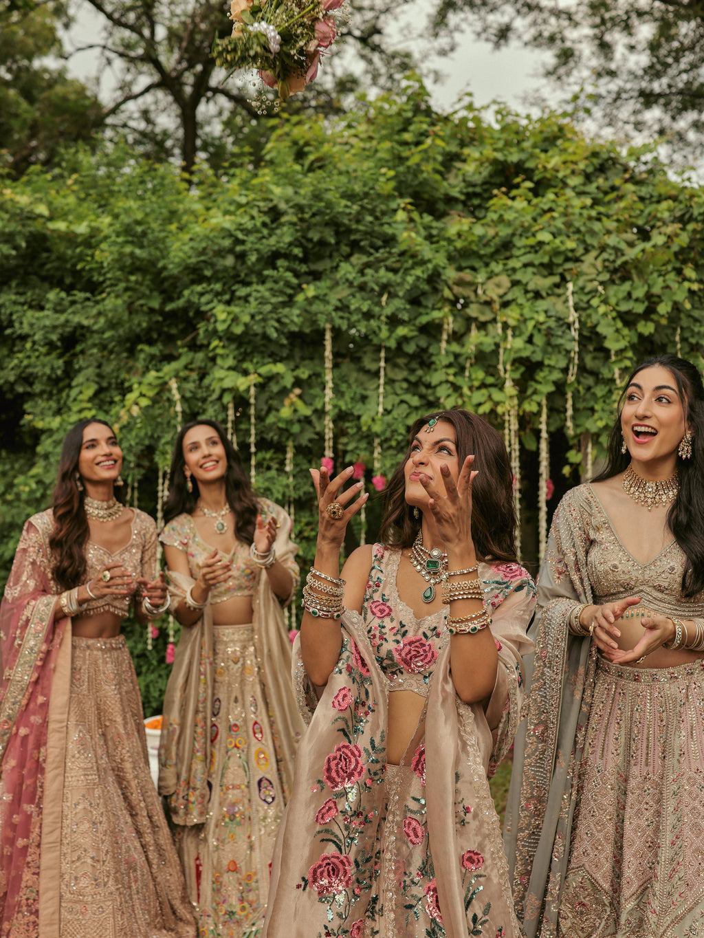 Old Rose Lehenga with Sage Green Appliqué, view 5