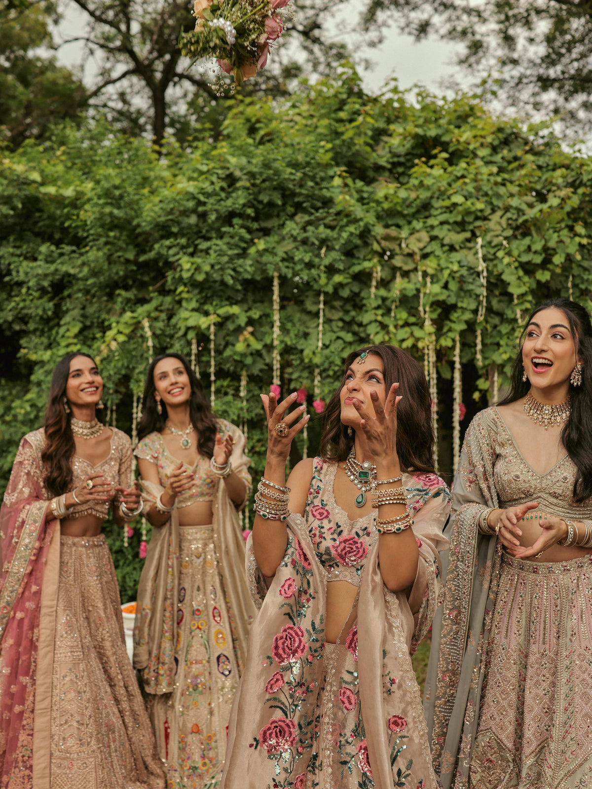 Old Rose Lehenga with Sage Green Appliqué, view 5