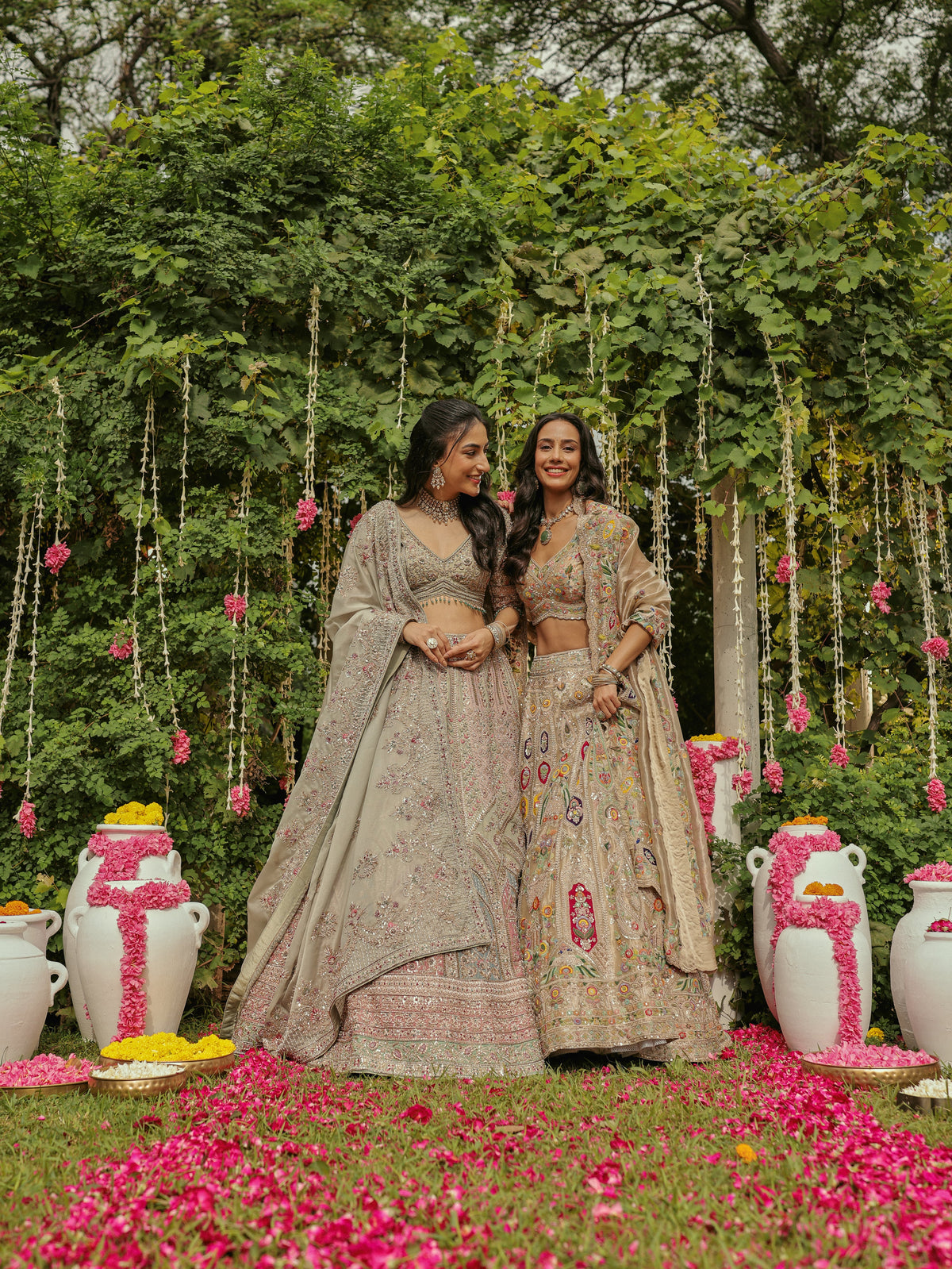 Beige Tissue Lehenga with Multicolour Embroidery, view 4