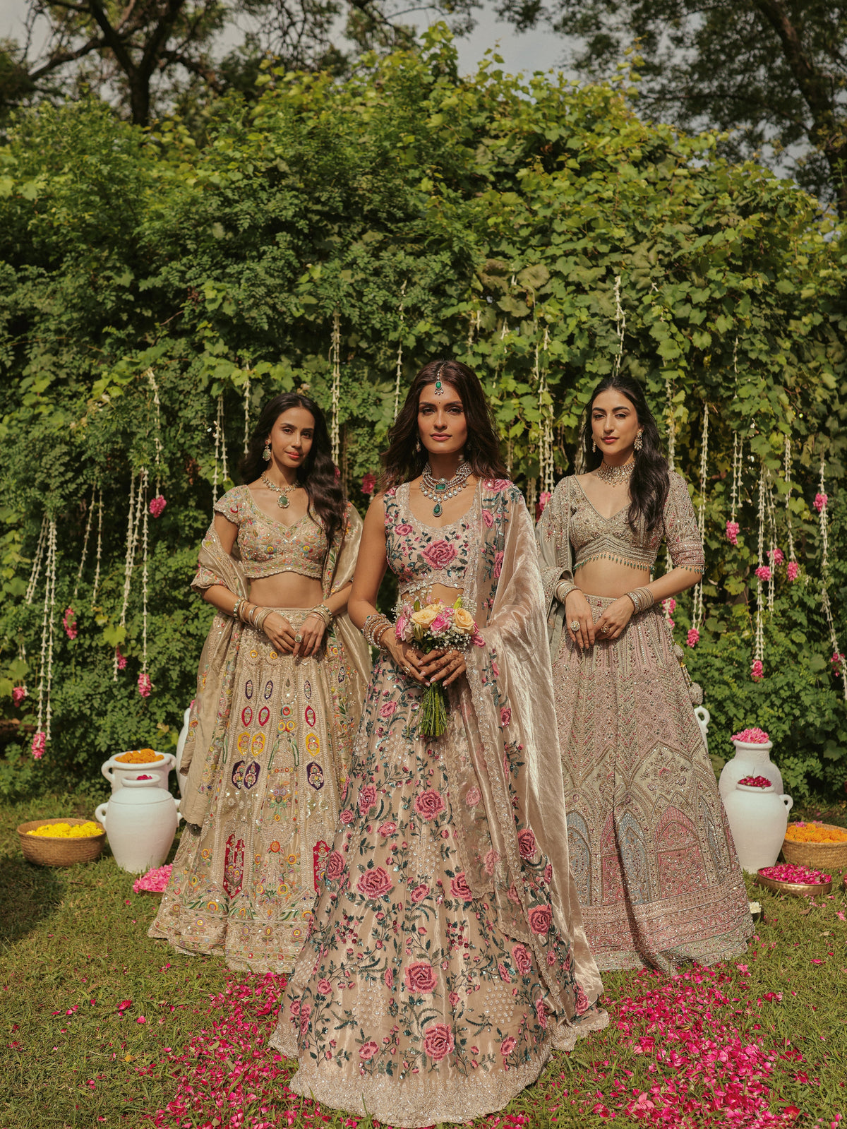 Beige Tissue Lehenga with Multicolour Embroidery, view 5