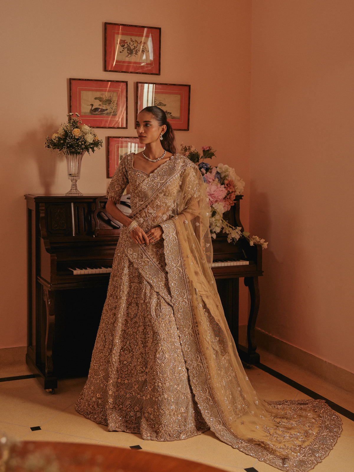 Gold Organza Lehenga with Zardosi