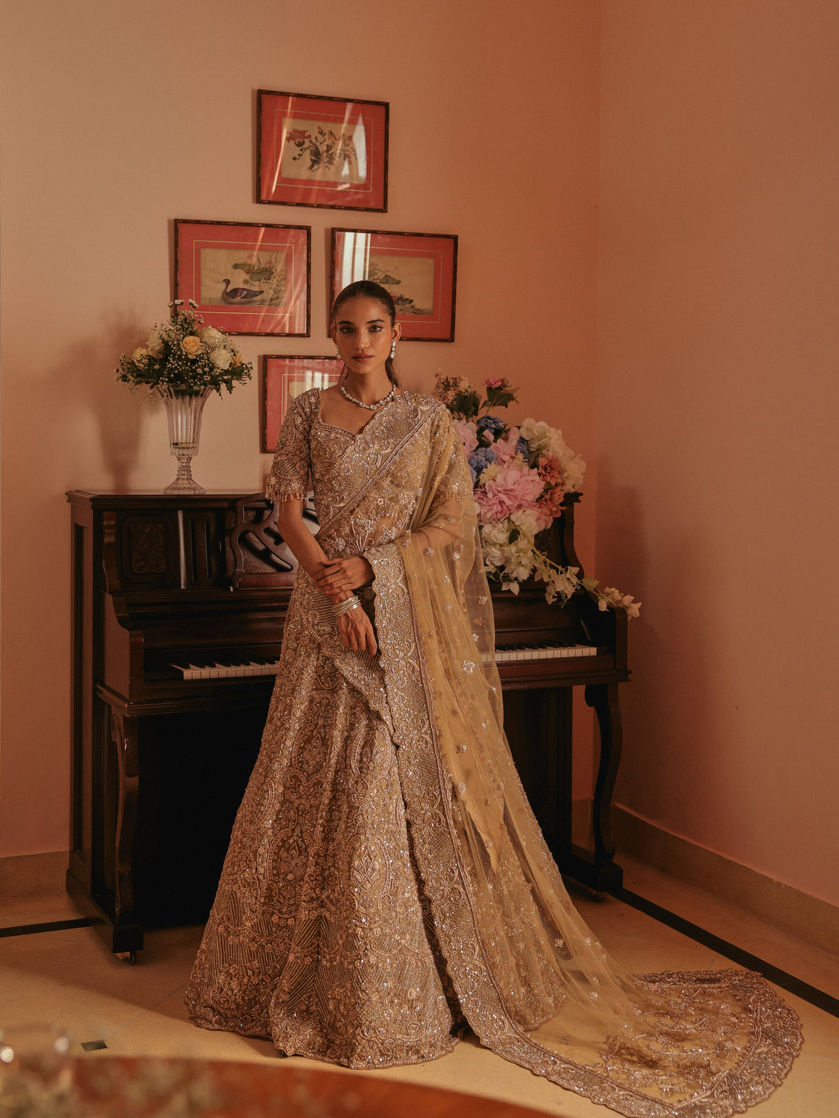 Gold Organza Lehenga with Zardosi, view 2