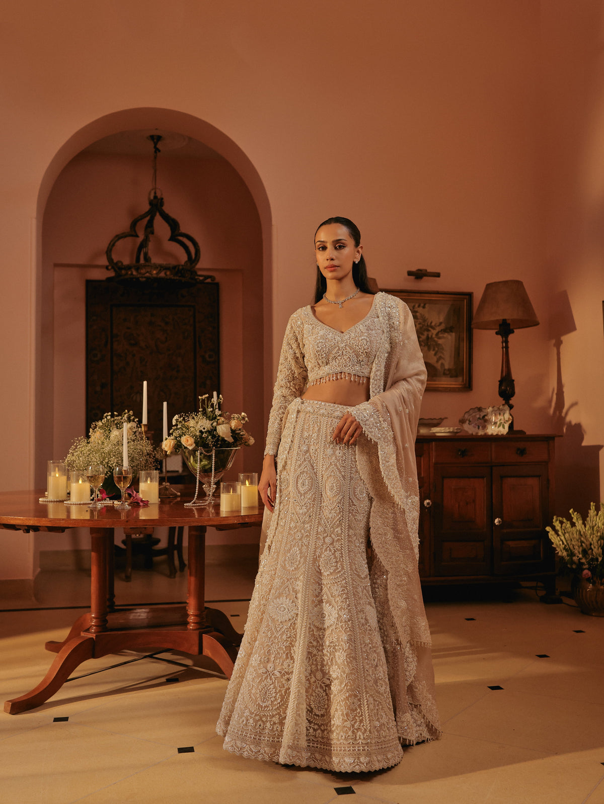 Peach Fish Cut Lehenga