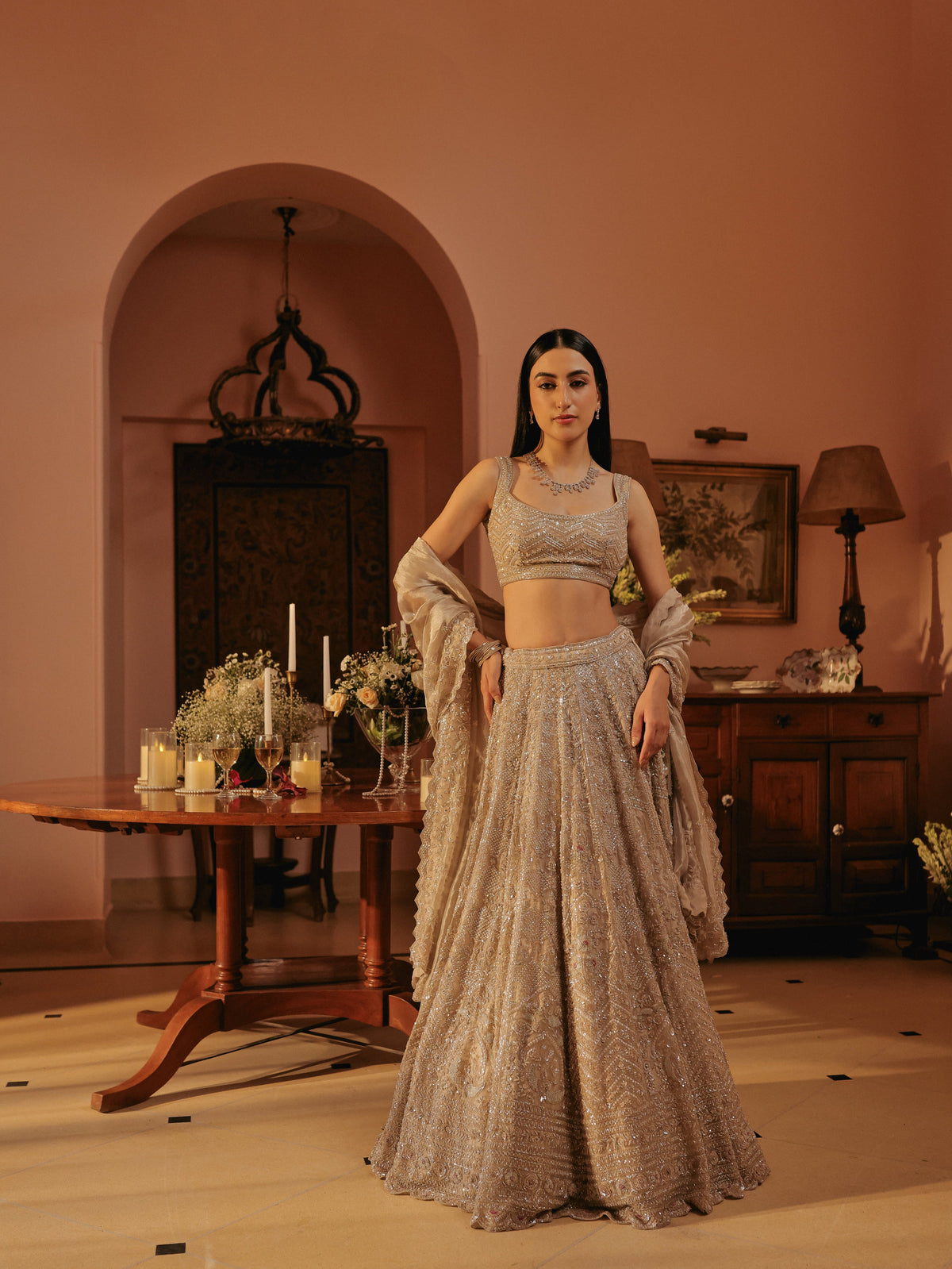Grey Lehenga with Sequins Embellishments