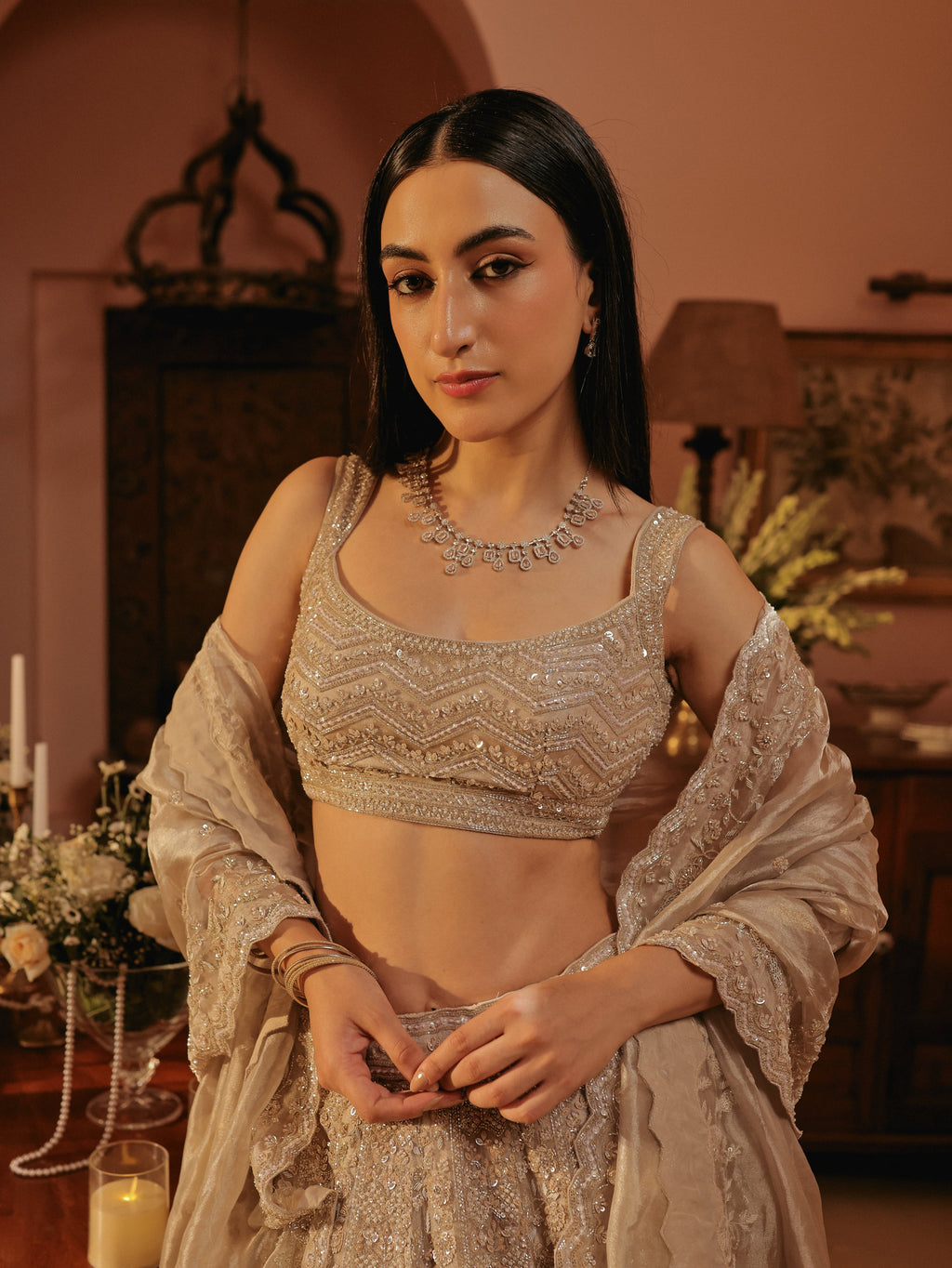 Grey Lehenga with Sequins Embellishments, view 3