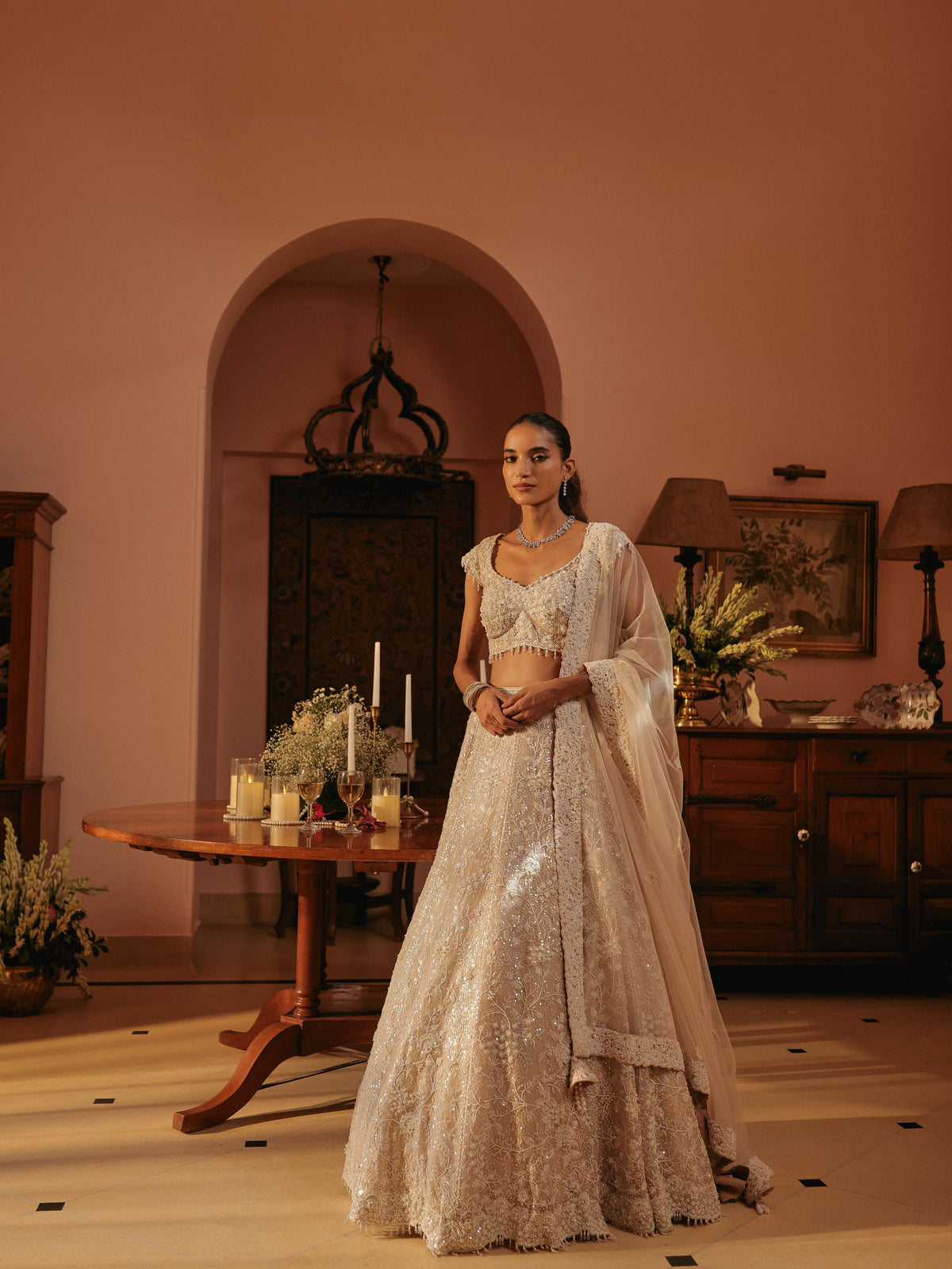 Beige Lehenga with Threadwork, view 2