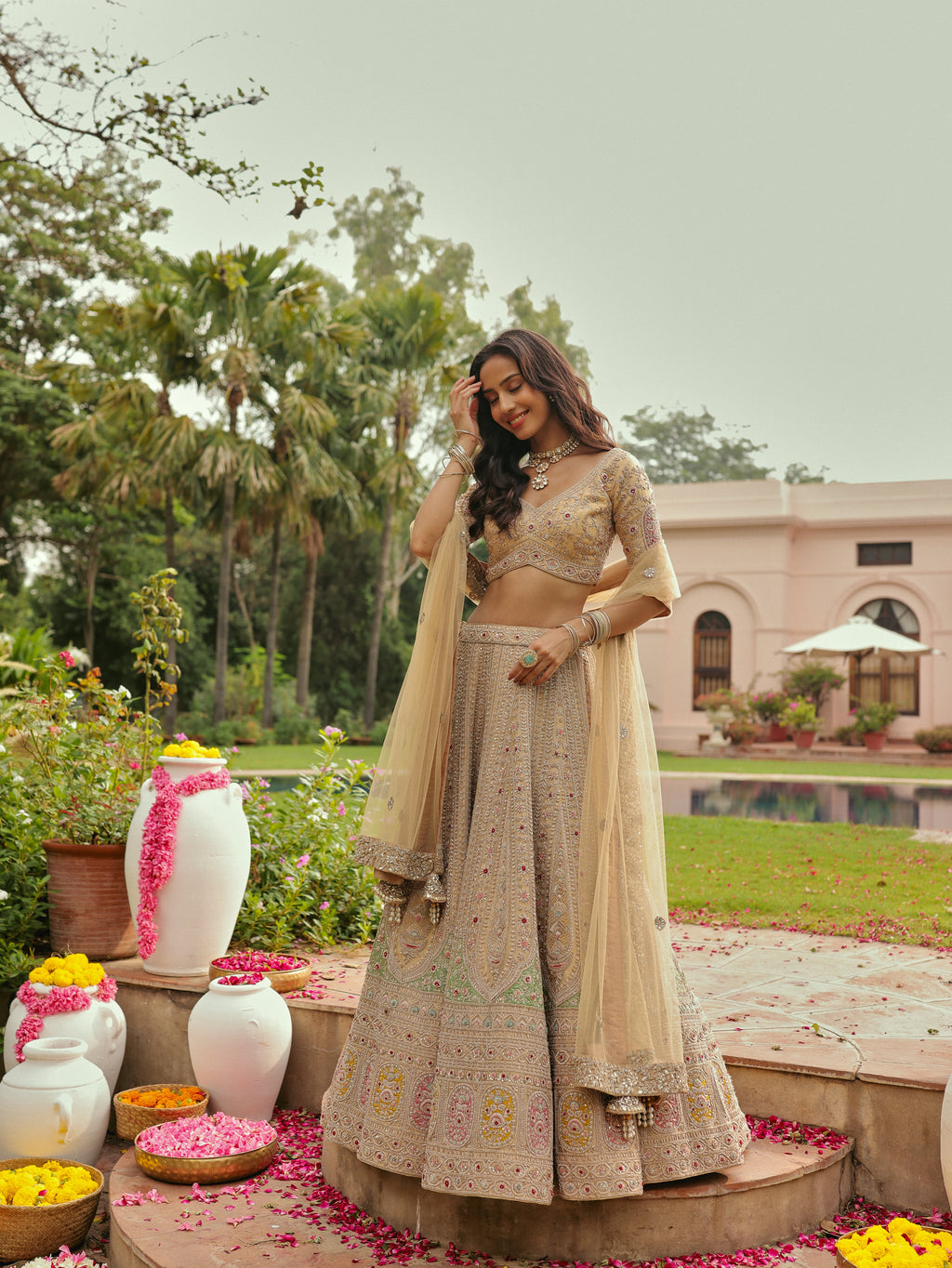 Gold Tissue Lehenga with Zardosi Handwork