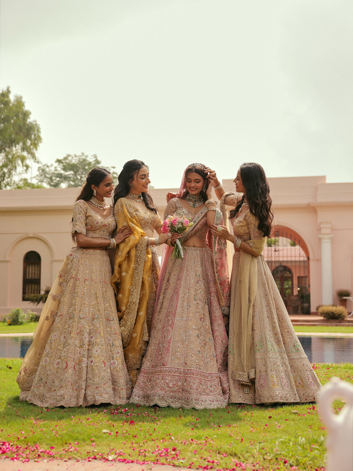Gold Tissue Lehenga with Zardosi Handwork, view 5
