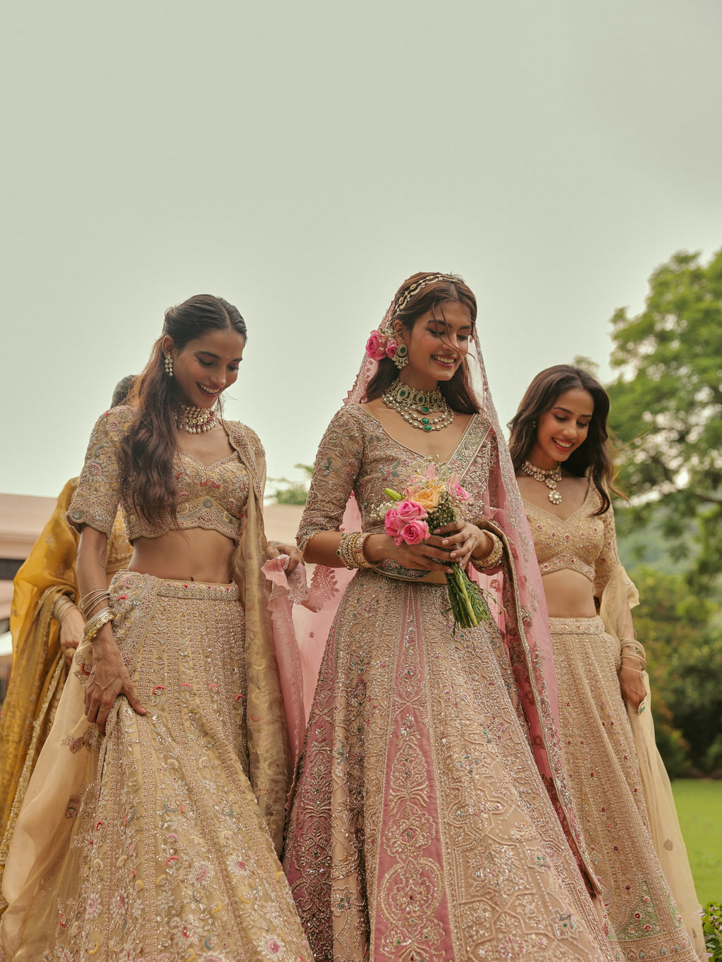 Gold Tissue Lehenga with Multicolour Threadwork, view 4