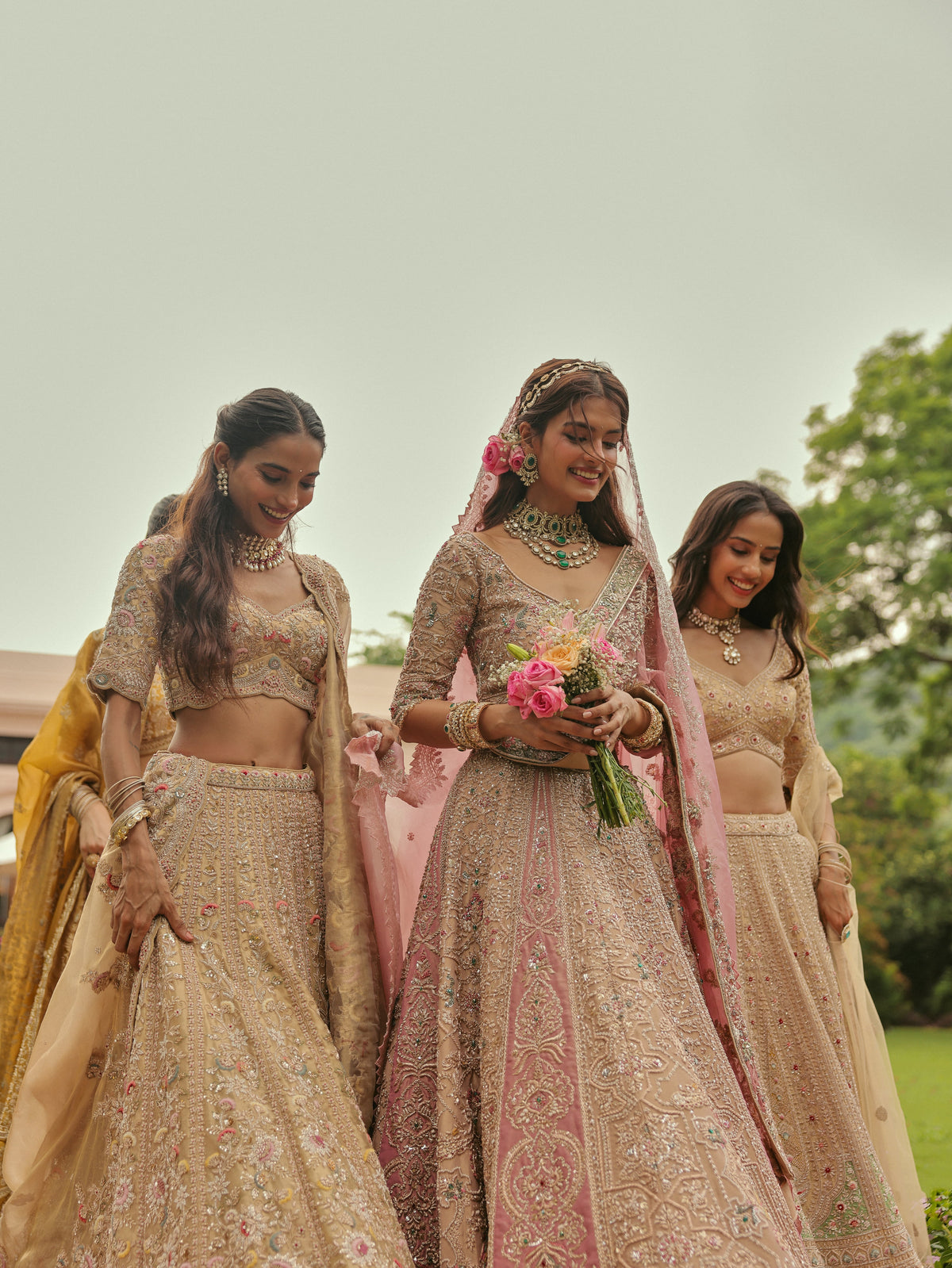 Gold Tissue Lehenga with Multicolour Threadwork, view 4