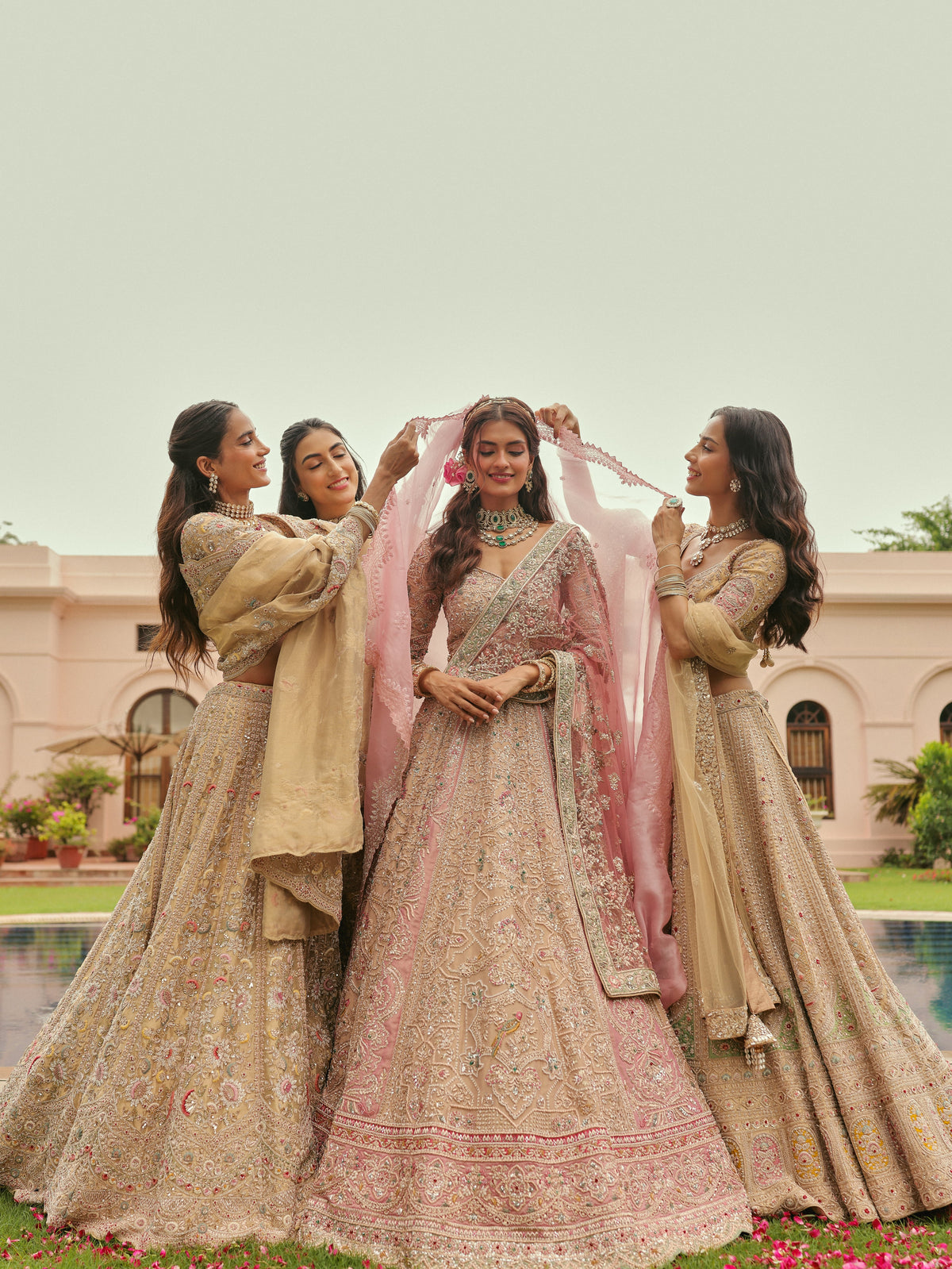 Gold Tissue Lehenga with Multicolour Threadwork, view 5