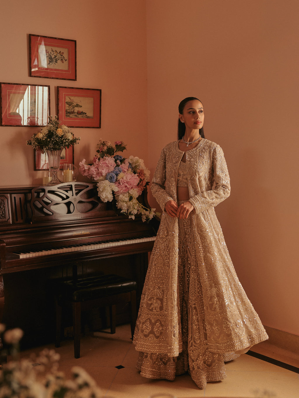 Beige Sharara and Jacket Set