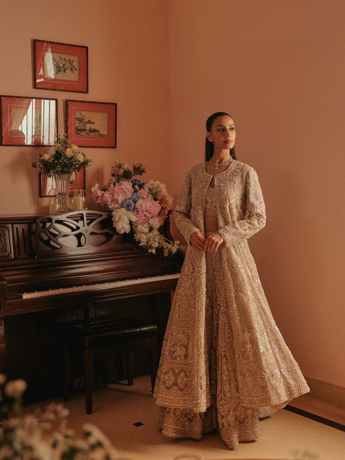 Beige Sharara and Jacket Set