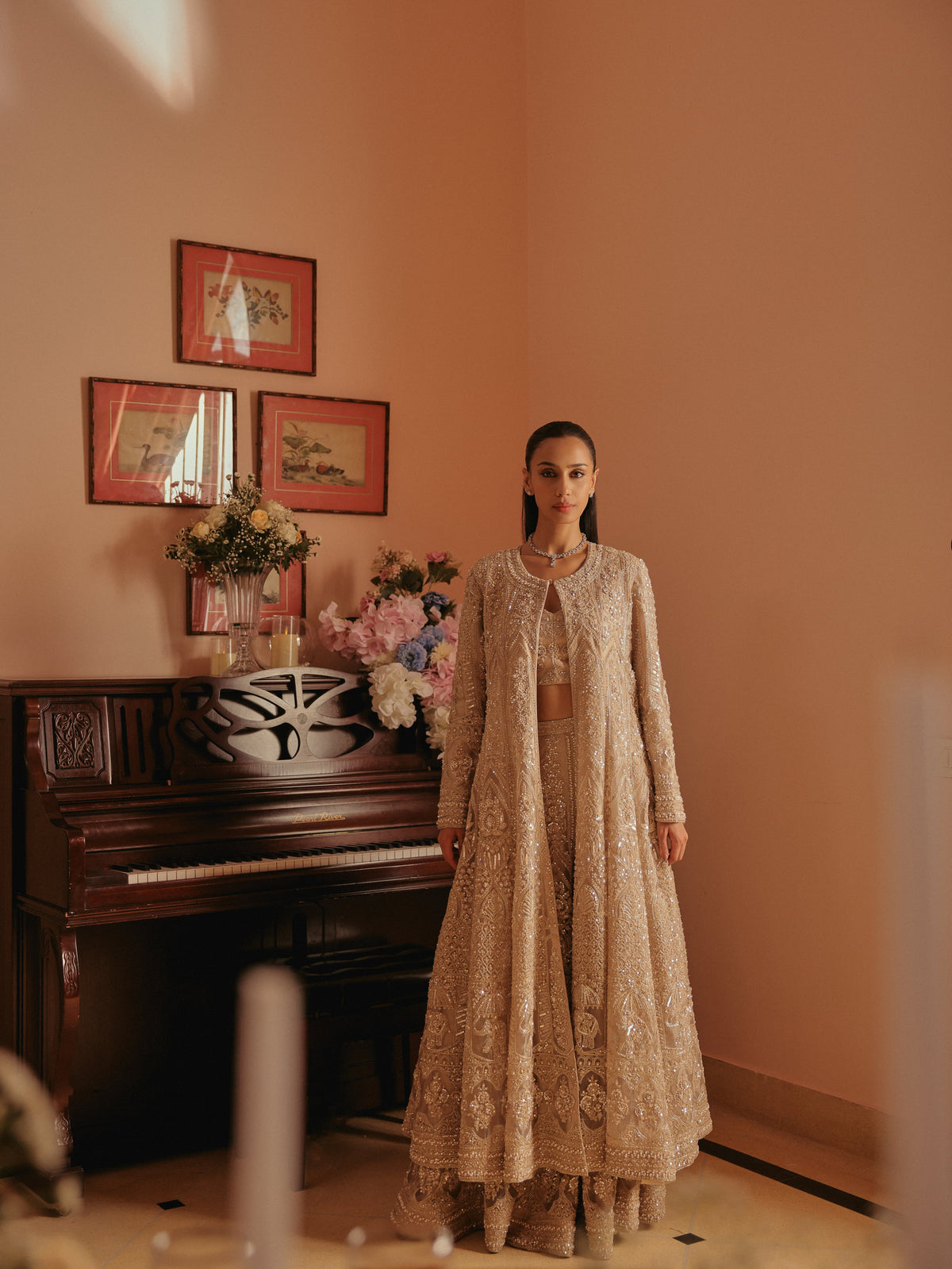 Beige Sharara and Jacket Set, view 3